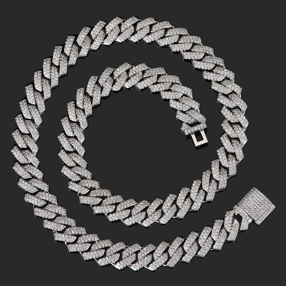 14mm Cuban Chain Necklace with Zircon Stones - CaratixJewelry